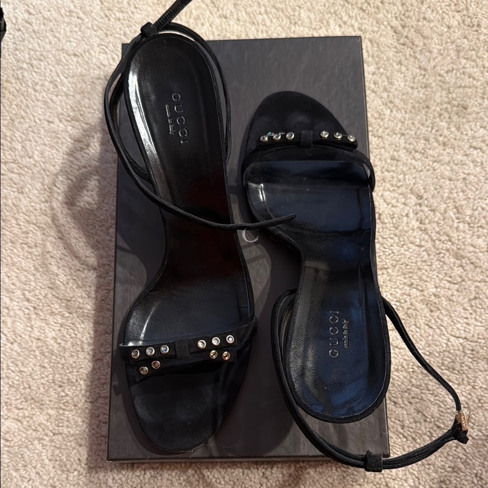 Gucci Black Studded Ankle-Tie Sandals